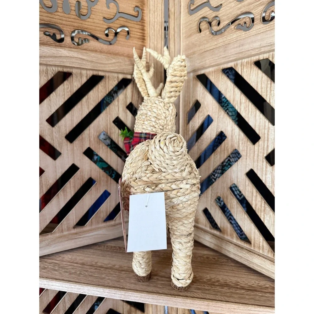 Martha Stewart Woven‎ Straw Deer Decor with Plaid Bow